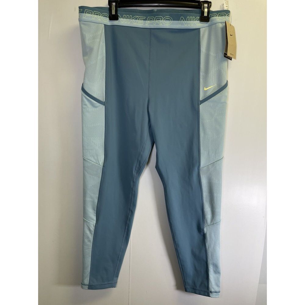 Nike Pro Women's XXL High-Waisted 7/8 Training Leggings Aqua Blue DV0063‎ 440